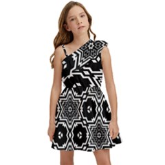 Black And White Pattern Background Structure Kids  One Shoulder Party Dress by Pakjumat