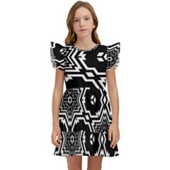 Black And White Pattern Background Structure Kids  Winged Sleeve Dress by Pakjumat