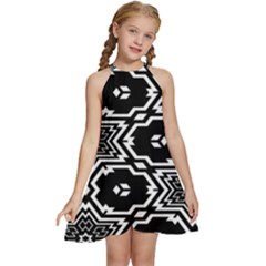 Black And White Pattern Background Structure Kids  Halter Collar Waist Tie Chiffon Dress by Pakjumat