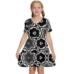 Black And White Pattern Background Structure Kids  Short Sleeve Tiered Mini Dress by Pakjumat