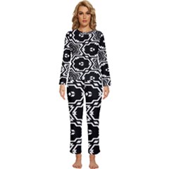 Black And White Pattern Background Structure Womens  Long Sleeve Lightweight Pajamas Set by Pakjumat