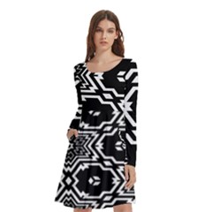 Black And White Pattern Background Structure Long Sleeve Knee Length Skater Dress With Pockets by Pakjumat