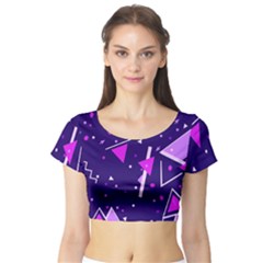 Memphis Pattern Geometric Abstract Short Sleeve Crop Top by Pakjumat