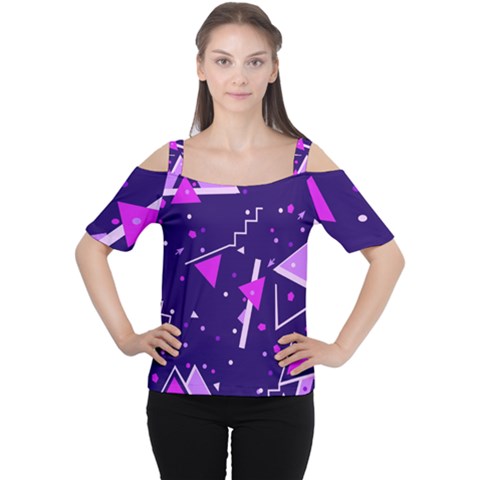 Memphis Pattern Geometric Abstract Cutout Shoulder T-shirt by Pakjumat