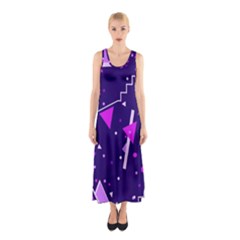 Purple Blue Geometric Pattern Sleeveless Maxi Dress by Pakjumat