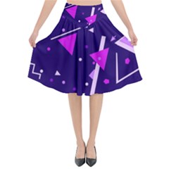 Purple Blue Geometric Pattern Flared Midi Skirt by Pakjumat