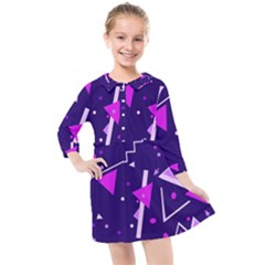 Memphis Pattern Geometric Abstract Kids  Quarter Sleeve Shirt Dress by Pakjumat