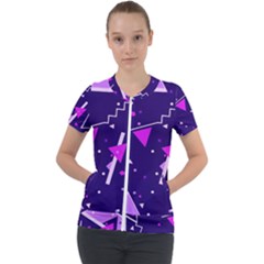 Memphis Pattern Geometric Abstract Short Sleeve Zip Up Jacket by Pakjumat