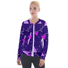 Memphis Pattern Geometric Abstract Velvet Zip Up Jacket by Pakjumat