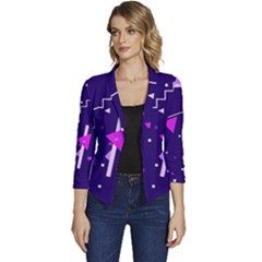 Memphis Pattern Geometric Abstract Women s Casual 3/4 Sleeve Spring Jacket by Pakjumat