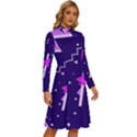 Purple Blue Geometric Pattern Long Sleeve Shirt Collar A-Line Dress View3