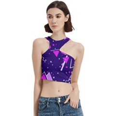 Purple Blue Geometric Pattern Cut Out Top