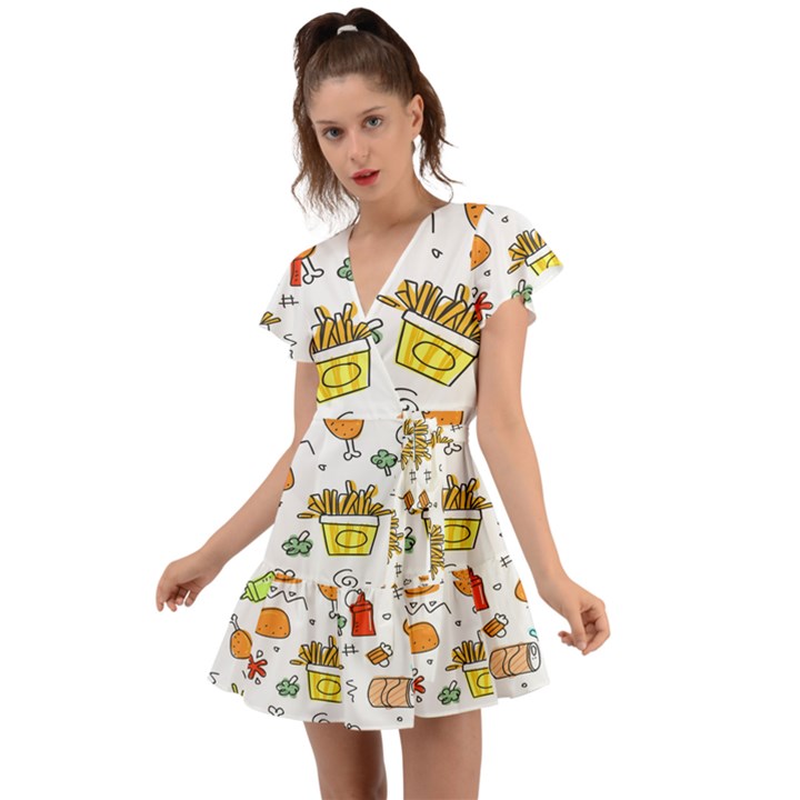 Cute Sketch Set Child Fun Funny Flutter Sleeve Wrap Dress