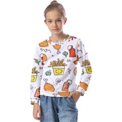 Cute Sketch Set Child Fun Funny Kids  Long Sleeve T-shirt With Frill 