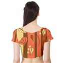 Amber Yellow Stripes Leaves Floral Short Sleeve Crop Top View2