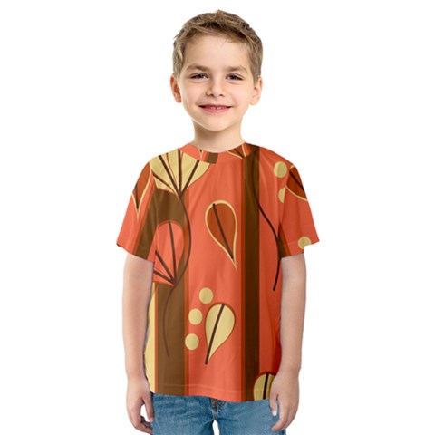 Amber Yellow Stripes Leaves Floral Kids  Sport Mesh T-shirt by Pakjumat