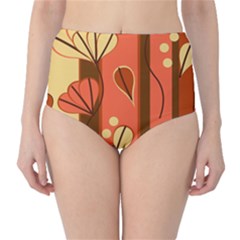 Amber Yellow Stripes Leaves Floral Classic High-waist Bikini Bottoms by Pakjumat