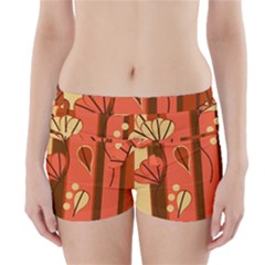 Amber Yellow Stripes Leaves Floral Boyleg Bikini Wrap Bottoms by Pakjumat