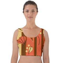 Amber Yellow Stripes Leaves Floral Velvet Crop Top by Pakjumat