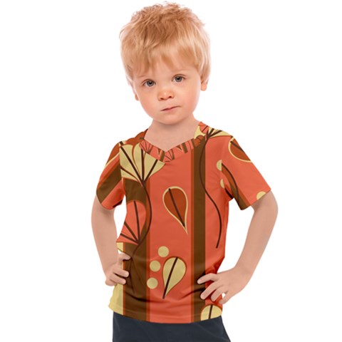 Amber Yellow Stripes Leaves Floral Kids  Sports T-shirt by Pakjumat