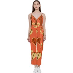 Amber Yellow Stripes Leaves Floral V-neck Camisole Jumpsuit by Pakjumat