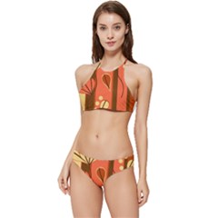 Amber Yellow Stripes Leaves Floral Banded Triangle Bikini Set by Pakjumat