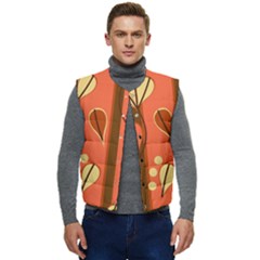 Amber Yellow Stripes Leaves Floral Men s Button Up Puffer Vest	 by Pakjumat