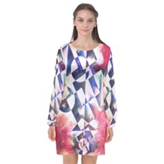 Abstract Art Work 1 Long Sleeve Chiffon Shift Dress 