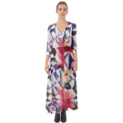 Abstract Art Work 1 Button Up Boho Maxi Dress