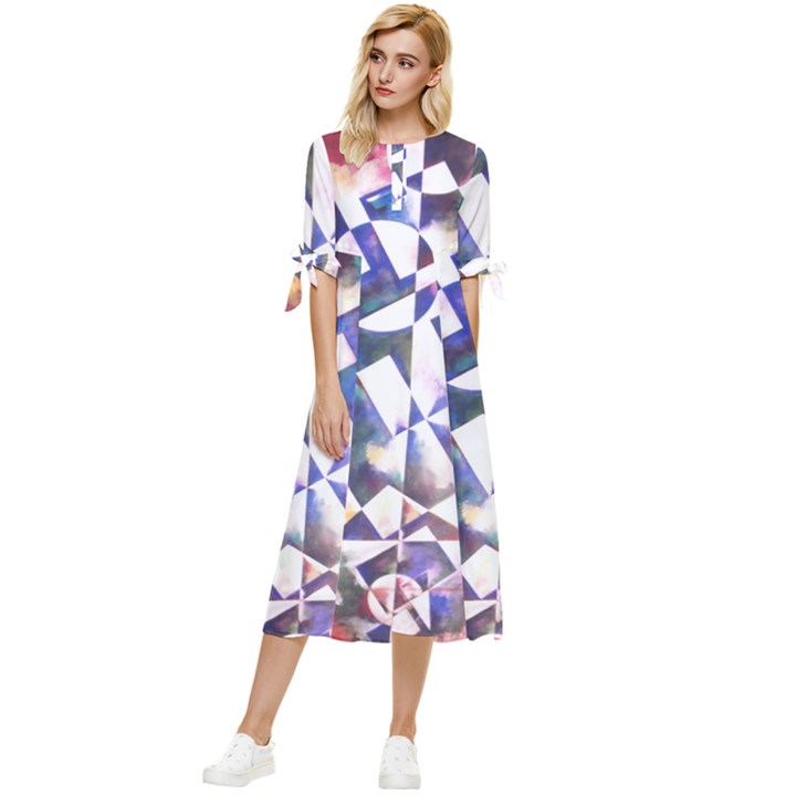 Abstract Art Work 1 Bow Sleeve Chiffon Midi Dress