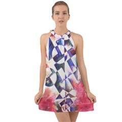 Abstract Art Work 1 Halter Tie Back Chiffon Dress