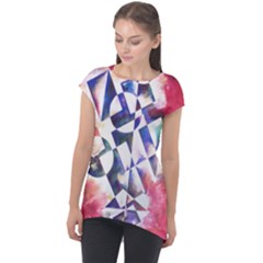 Abstract Art Work 1 Cap Sleeve High Low Top