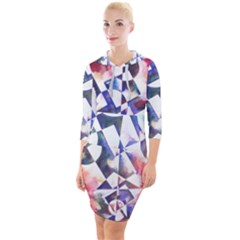 Abstract Art Work 1 Quarter Sleeve Hood Bodycon Dress