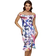 Abstract Art Work 1 Off Shoulder Ruffle Split Hem Bodycon Dress by mbs123