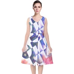 Abstract Art Work 1 V-neck Midi Sleeveless Dress  by mbs123