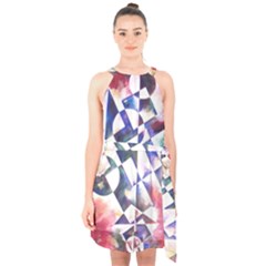 Abstract Art Work 1 Halter Collar Waist Tie Chiffon Dress