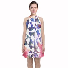 Abstract Art Work 1 Velvet Halter Neckline Dress 