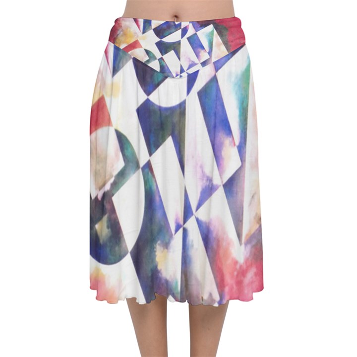 Abstract Art Work 1 Velvet Flared Midi Skirt