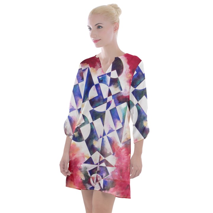 Abstract Art Work 1 Open Neck Shift Dress