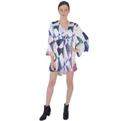 Abstract Art Work 1 V-neck Flare Sleeve Mini Dress by mbs123