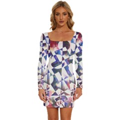 Abstract Art Work 1 Long Sleeve Square Neck Bodycon Velvet Dress