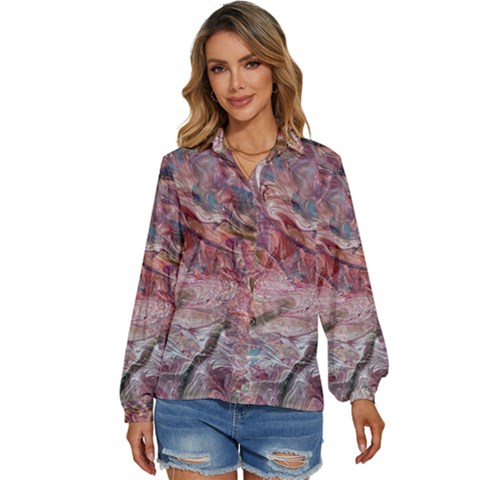 Blended Rivers Women s Long Sleeve Button Up Shirt by kaleidomarblingart