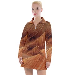 Sandstone The Wave Rock Nature Red Sand Women s Long Sleeve Casual Dress by Amaryn4rt