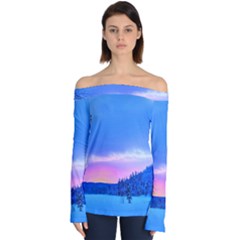 Winter Landscape Snow Forest Trees Off Shoulder Long Sleeve Top