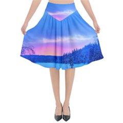 Winter Landscape Snow Forest Trees Flared Midi Skirt