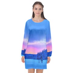 Winter Landscape Snow Forest Trees Long Sleeve Chiffon Shift Dress 