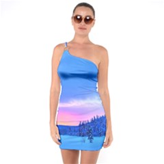 Winter Landscape Snow Forest Trees One Shoulder Ring Trim Bodycon Dress