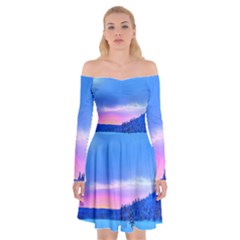 Winter Landscape Snow Forest Trees Off Shoulder Skater Dress