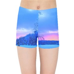 Winter Landscape Snow Forest Trees Kids  Sports Shorts