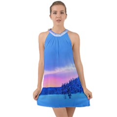 Winter Landscape Snow Forest Trees Halter Tie Back Chiffon Dress